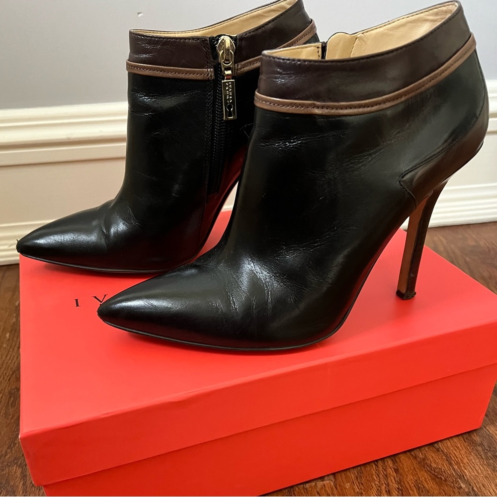 Ivanka Trump black multi leather booties.